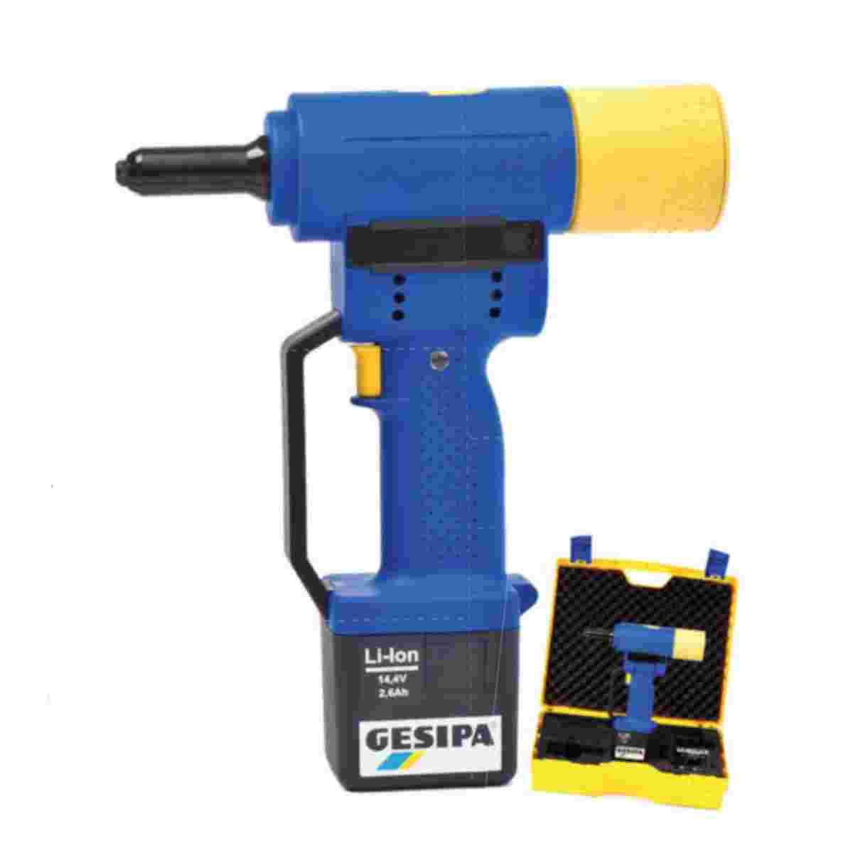 1457182-Q - Gesipa - Remachadora inalámbrica Powerbird Gold Edition con gatillo de presión - Batería 14,4 V/2,6 Ah - cargador y estuche de transporte