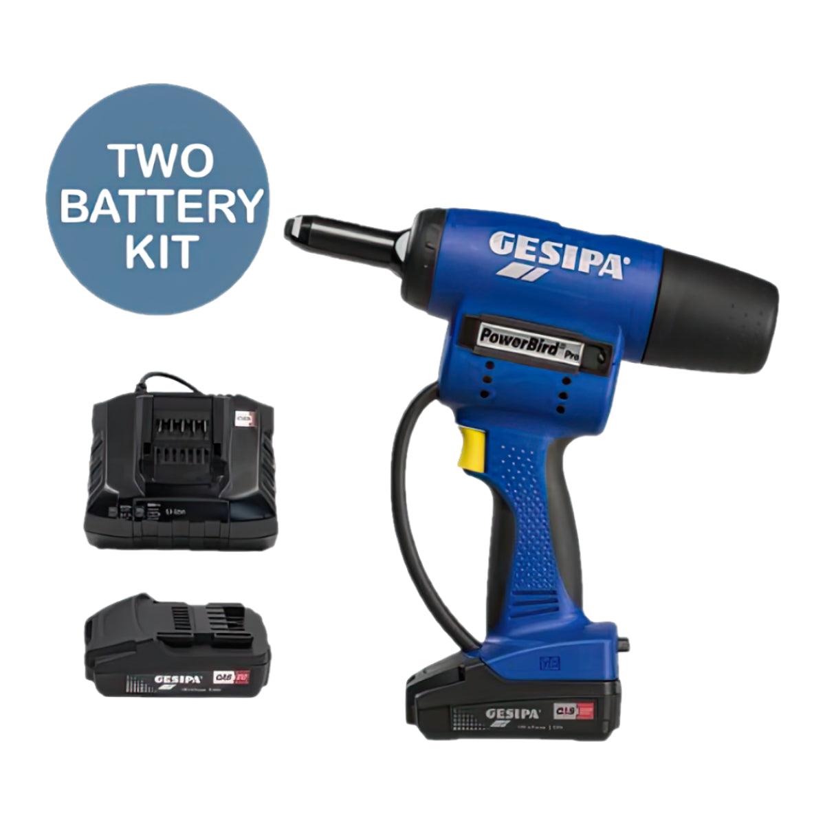 1705023 - Gesipa - PowerBird Pro Gold Edition - Remachadora "pop" inalámbrica máx Ø 8 mm (5/16") - 2 Baterías CAS Li-Ion 18V / 2.0Ah, cargador y maletín