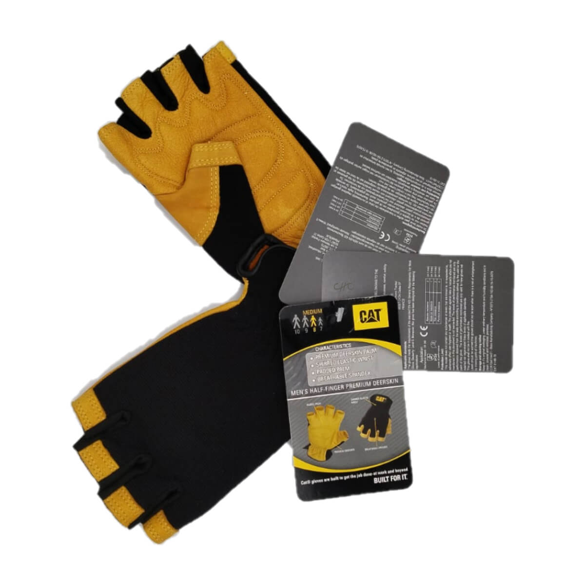 CAT012206M - CAT - Guantes de protección con medio dedo - Piel de ciervo con palma anti impacto - Talla: M/8/M