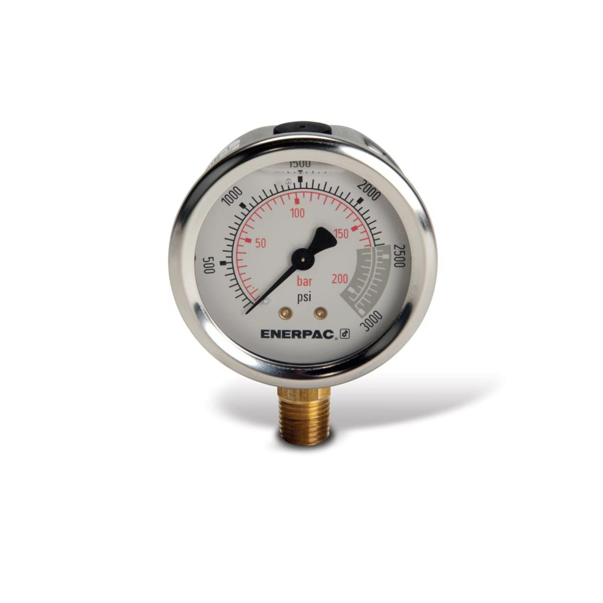 G2516L ENERPAC - manómetro hidráulico - cara de 2,50 pulg - montaje inferior, relleno de glicerina -3000 psi máximo