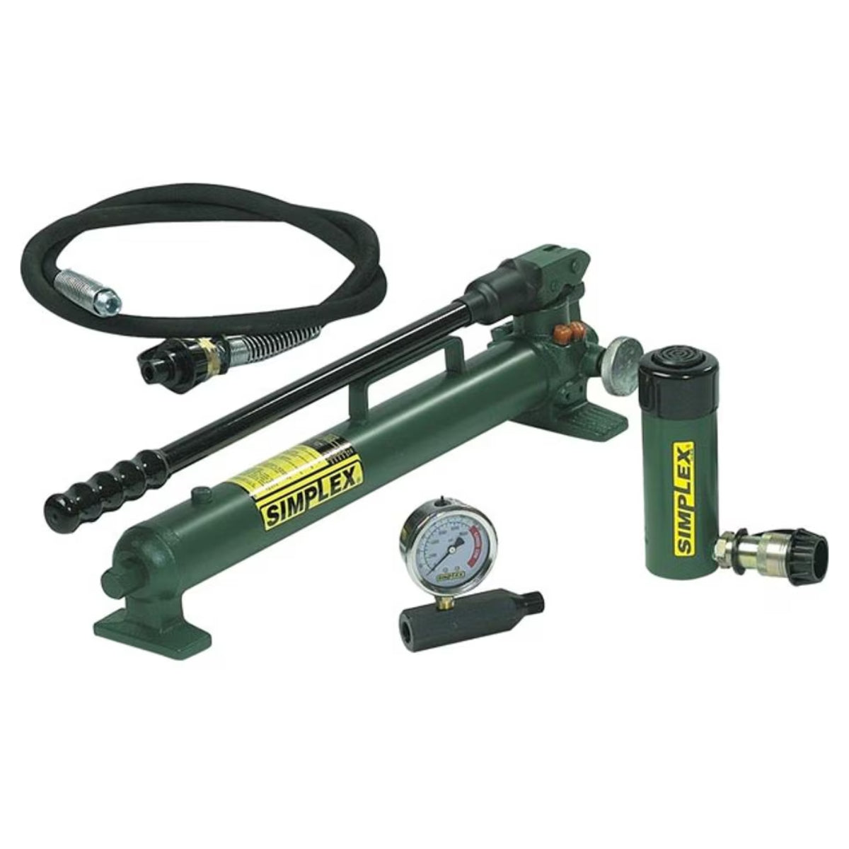 ST106A - Simplex - Conjunto de cilindro hidráulico de uso general y juego de bomba manual de acero -10 toneladas - 6 pulgadas de carrera