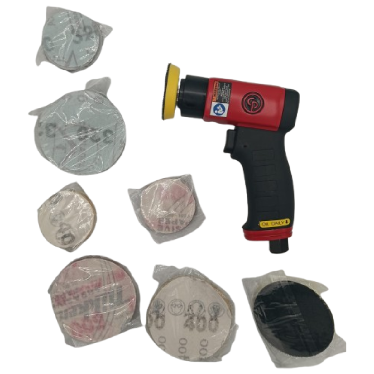 CP7200SK - Chicago Pneumatic - Mini Lijadora Orbital Neumática de 3" (75 mm) Con Kit Y Respaldo