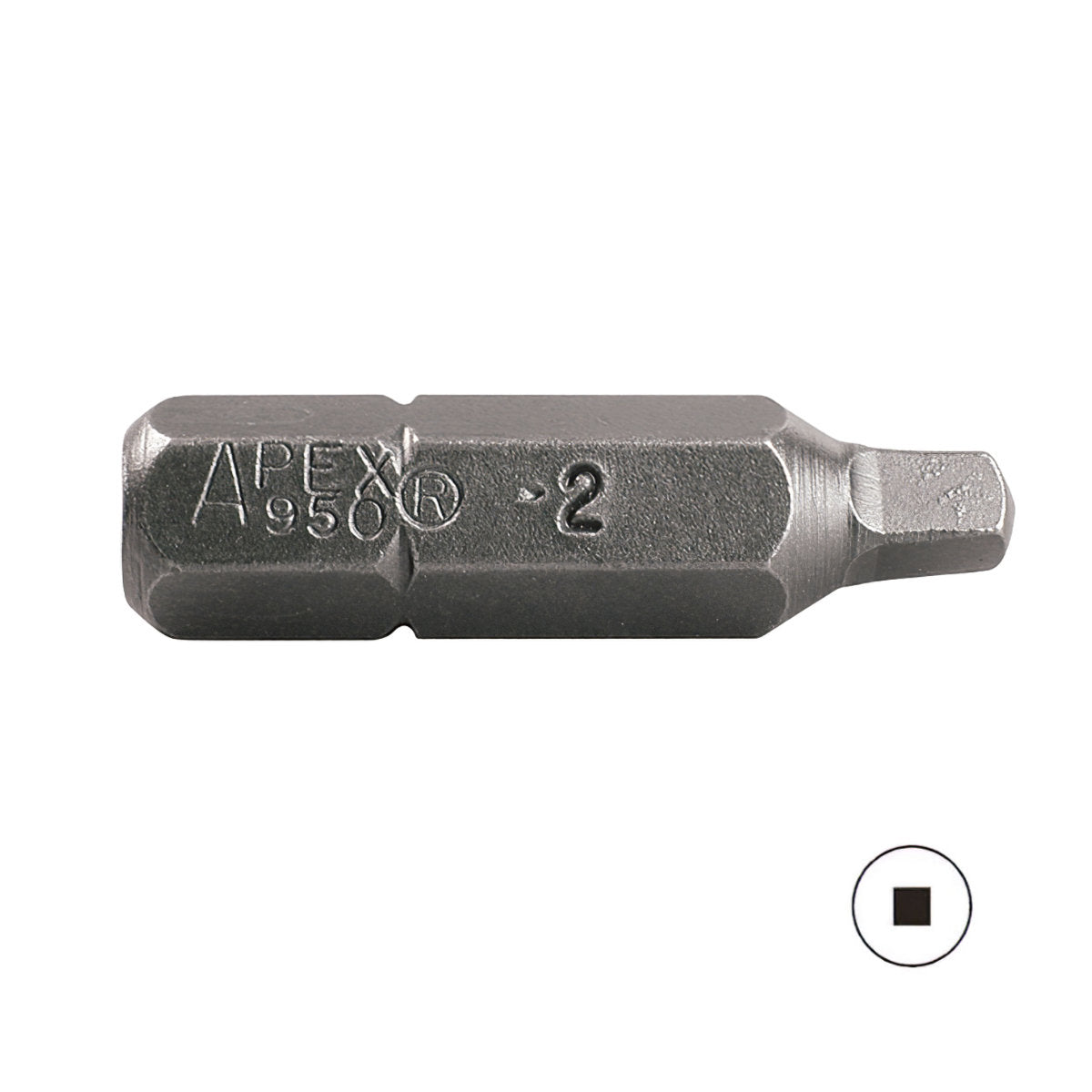 950-2 - Apex - Punta Cuadrada #2 - Cuadro Hexagonal 1/4" - Inserto Hex 1/4"