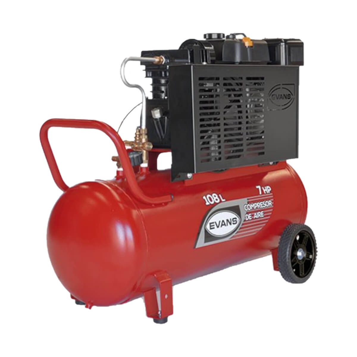 E150G0700TH-108 - Evans - Compresor de aire de pistón con motor de gasolina - 7.0 HP - 125 PSIG Máx - Tanque 108 litros - 1 Etapa - Tipo Contratista