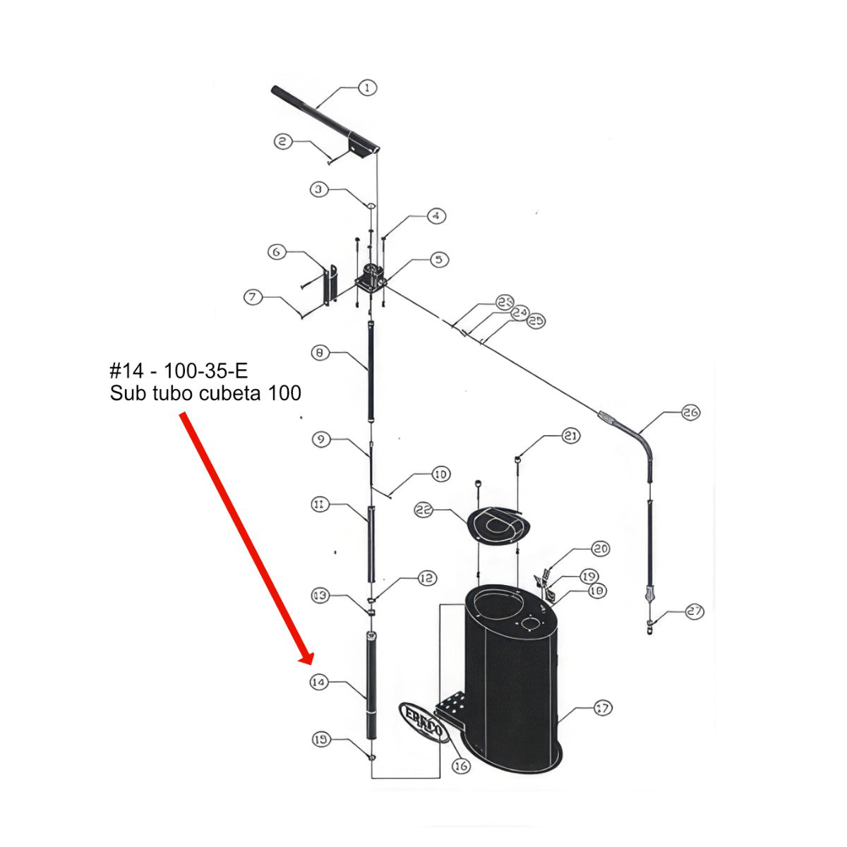 100-35-E - Erkco - Refaccion Subtubo De Cubeta Para 101