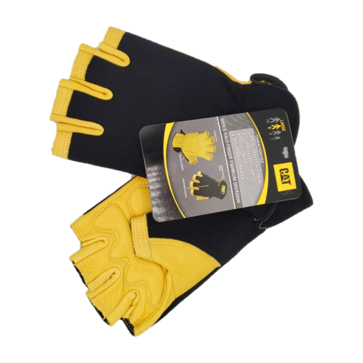 CAT012206L - CAT - Guantes de protección con medio dedo - Piel de ciervo con palma anti impacto - Talla: L /9/G