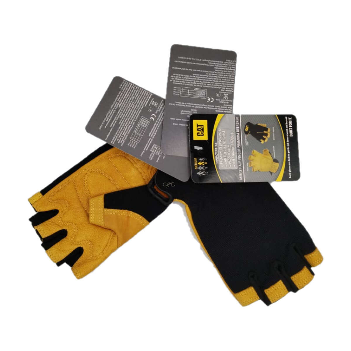 CAT012206M - CAT - Guantes de protección con medio dedo - Piel de ciervo con palma anti impacto - Talla: M/8/M