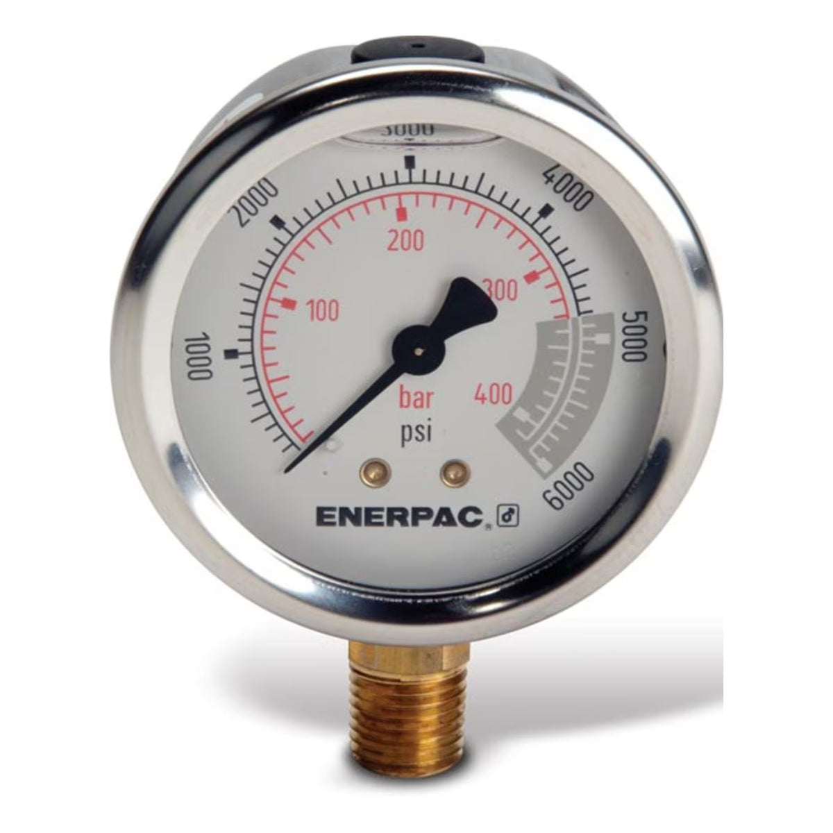 G2517L  ENERPAC - manómetro hidráulico - cara de 2,50 pulg - montaje inferior, relleno de glicerina - 6000 psi máximo